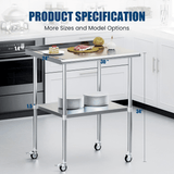 Stainless Steel Table 24 x 30 Inches Metal Work Table with Wheels Backsplash & Adjustable Undershelf - Fab Heavy Parts