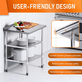 Stainless Steel Table 24 x 36 Inches Metal Work Table with 2 Adjustable Undershelves & Backsplash Wheels - Fab Heavy Parts