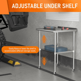Stainless Steel Table 30 x 30 Inches Metal Work Table with Wheels Backsplash & Adjustable Undershelf - Fab Heavy Parts