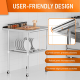 Stainless Steel Table 30 x 30 Inches Metal Work Table with Wheels Backsplash & Adjustable Undershelf - Fab Heavy Parts