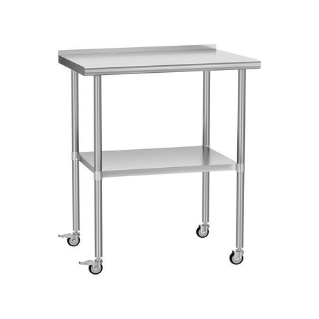 Stainless Steel Table 30 x 30 Inches Metal Work Table with Wheels Backsplash & Adjustable Undershelf - Fab Heavy Parts