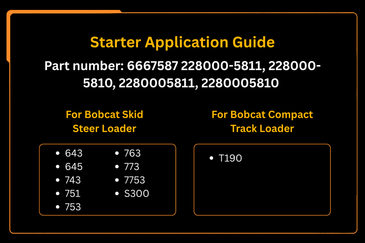 Starter 6667587 Aftermarket Replacement For Bobcat Skid Steer Loader 643 645 743 751 753 763 773 7753 S300 - Fab Heavy Parts
