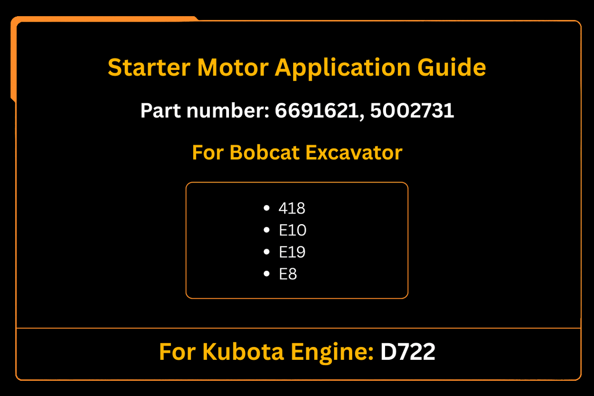 Starter Motor 6691621 Aftermarket Replacement For Bobcat Excavator 418 E10 E19 E8 - Fab Heavy Parts