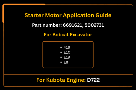 Starter Motor 6691621 Aftermarket Replacement For Bobcat Excavator 418 E10 E19 E8 - Fab Heavy Parts