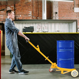 Steel Drum Dolly 55 Gallon Capacity Oil Barrel Mover with PU Wheels - Low Profile Yellow Caddy - Fab Heavy Parts