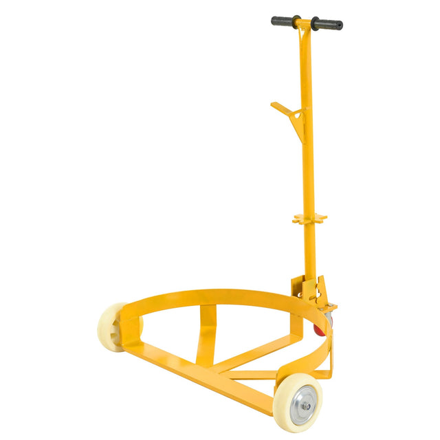 Steel Drum Dolly 55 Gallon Capacity Oil Barrel Mover with PU Wheels - Low Profile Yellow Caddy - Fab Heavy Parts