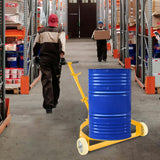 Steel Drum Dolly 55 Gallon Capacity Oil Barrel Mover with PU Wheels - Low Profile Yellow Caddy - Fab Heavy Parts