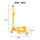 Steel Drum Dolly 55 Gallon Capacity Oil Barrel Mover with PU Wheels - Low Profile Yellow Caddy - Fab Heavy Parts