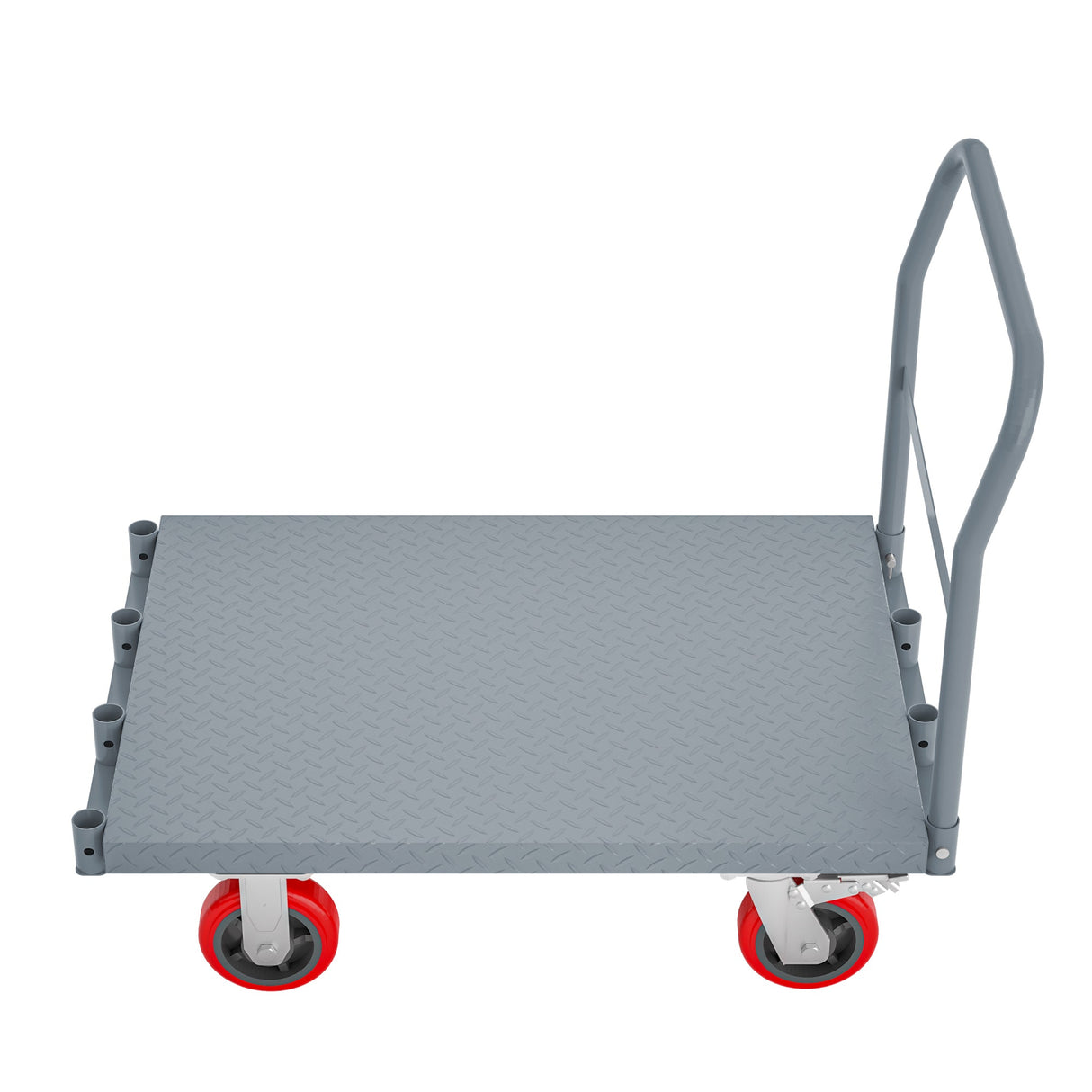 Steel Panel Truck Heavy Duty Drywall Lumber Cart Platform Flat 2000lbs 6" Swivel Brake Casters with 1 Front and 2 Side Handrails 36''x24'' - Grey - Fab Heavy Parts