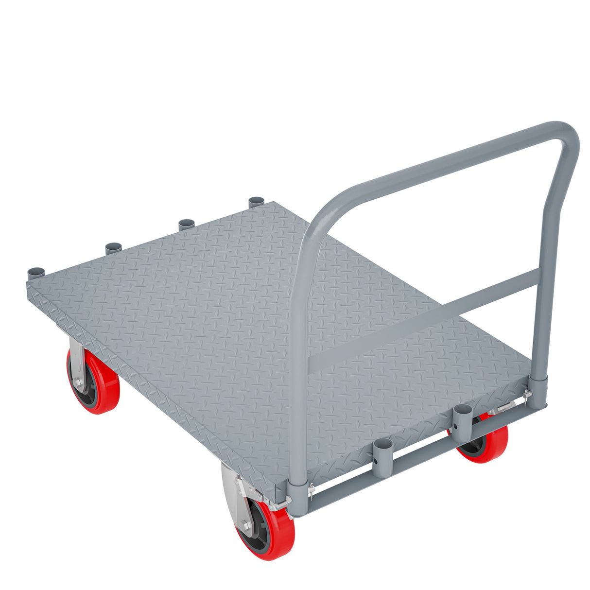 Steel Panel Truck Heavy Duty Drywall Lumber Cart Platform Flat 2000lbs 6" Swivel Brake Casters with 1 Front and 2 Side Handrails 36''x24'' - Grey - Fab Heavy Parts