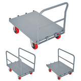 Steel Panel Truck Heavy Duty Drywall Lumber Cart Platform Flat 2000lbs 6" Swivel Brake Casters with 1 Front and 2 Side Handrails 36''x24'' - Grey - Fab Heavy Parts