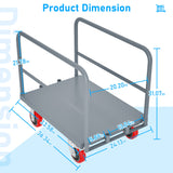 Steel Panel Truck Heavy Duty Drywall Lumber Cart Platform Flat 2000lbs 6" Swivel Brake Casters with 1 Front and 2 Side Handrails 36''x24'' - Grey - Fab Heavy Parts