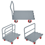 Steel Panel Truck Heavy Duty Drywall Lumber Cart Platform Flat 2000lbs 6" Swivel Brake Casters with 1 Front and 2 Side Handrails 36''x24'' - Grey - Fab Heavy Parts