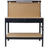 Steel Workbench Tool Storage Workshop Table W/Drawer and Peg Board 4xAC Outlets 2xUSB Ports - Fab Heavy Parts