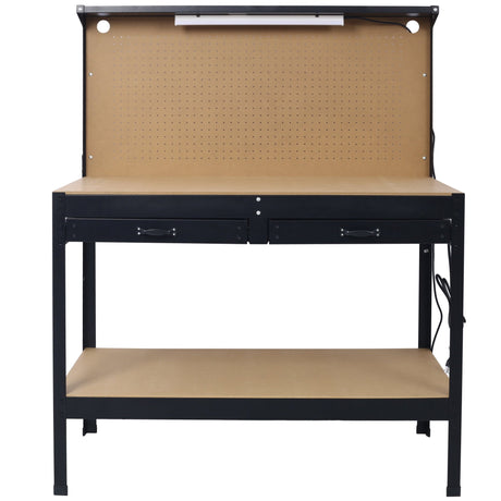 Steel Workbench Tool Storage Workshop Table W/Drawer and Peg Board 4xAC Outlets 2xUSB Ports - Fab Heavy Parts
