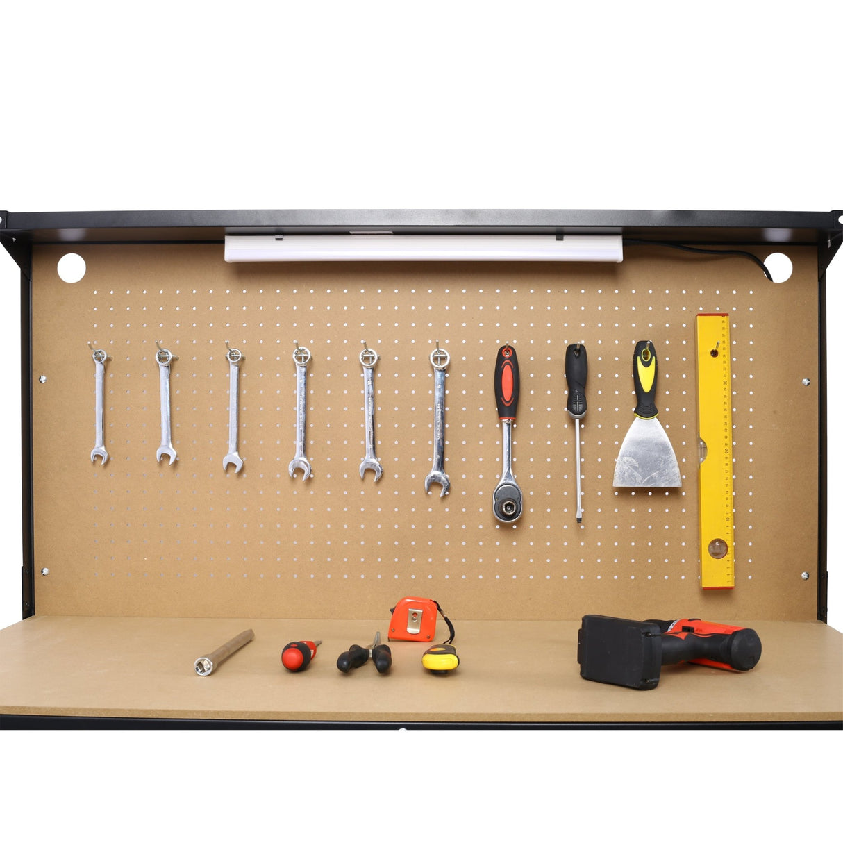 Steel Workbench Tool Storage Workshop Table W/Drawer and Peg Board 4xAC Outlets 2xUSB Ports - Fab Heavy Parts