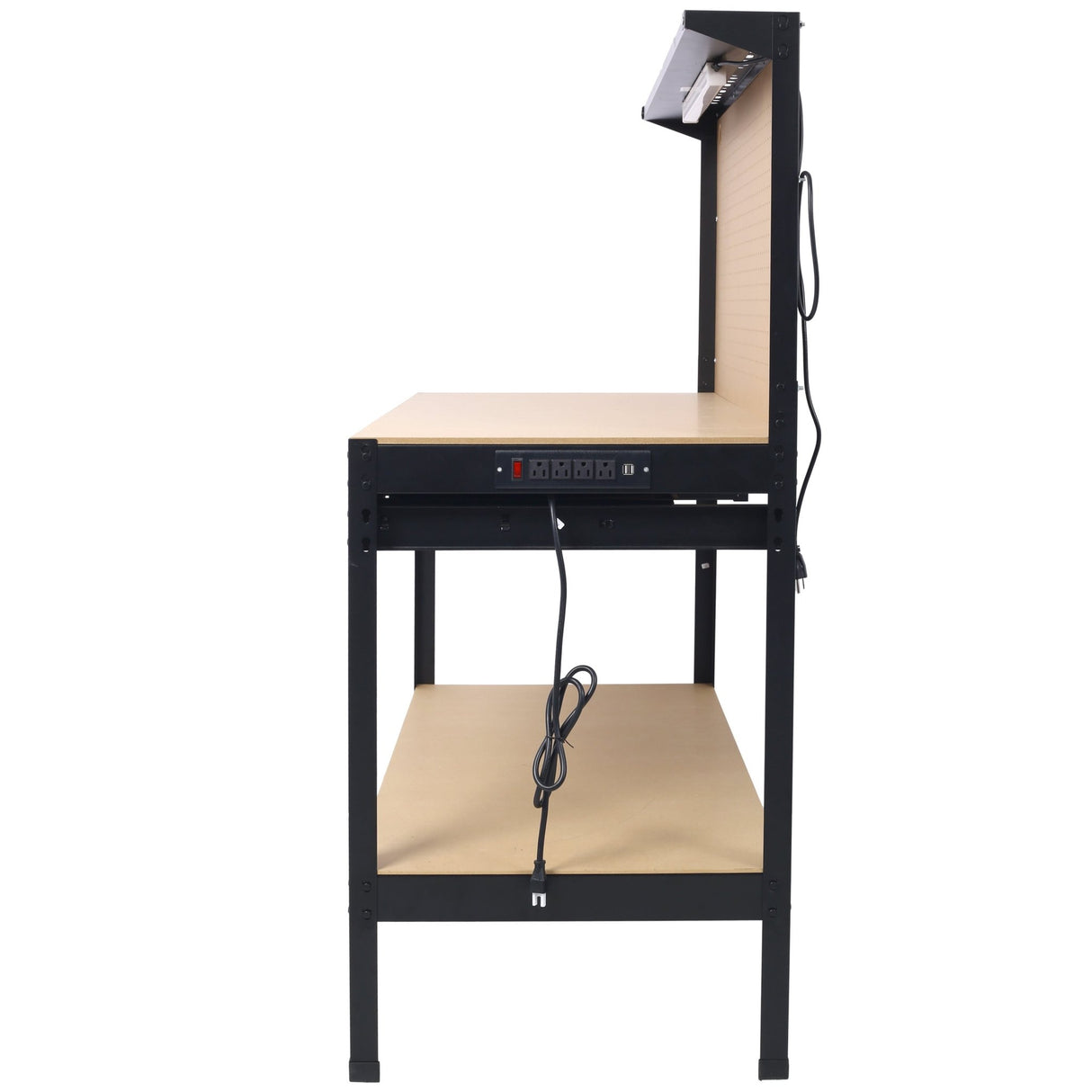 Steel Workbench Tool Storage Workshop Table W/Drawer and Peg Board 4xAC Outlets 2xUSB Ports - Fab Heavy Parts