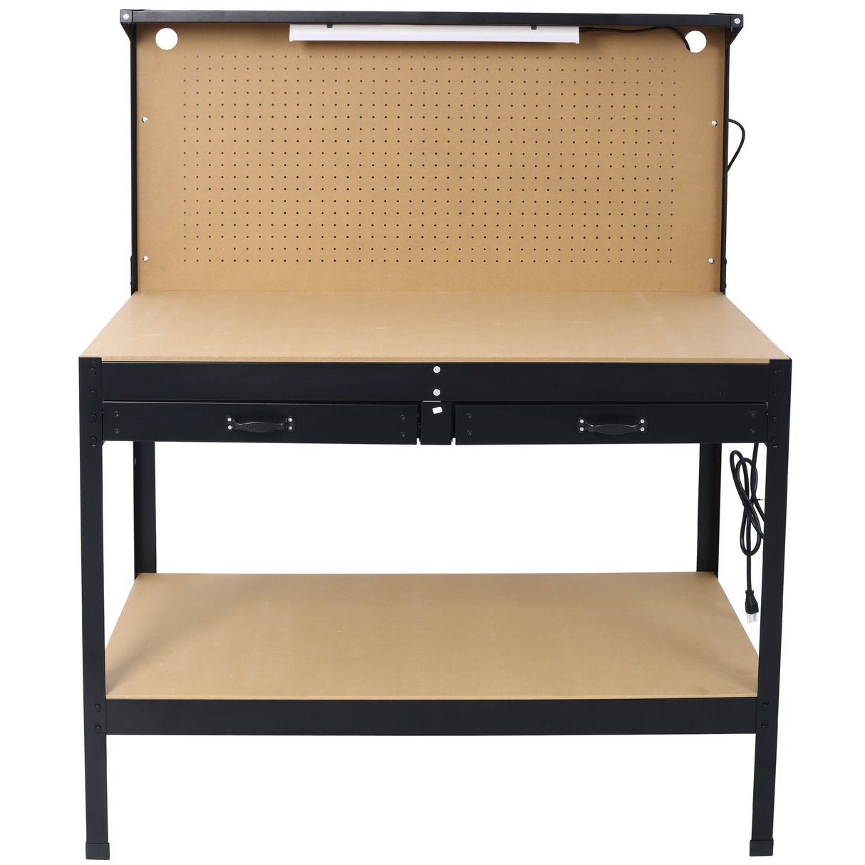 Steel Workbench Tool Storage Workshop Table W/Drawer and Peg Board 4xAC Outlets 2xUSB Ports - Fab Heavy Parts