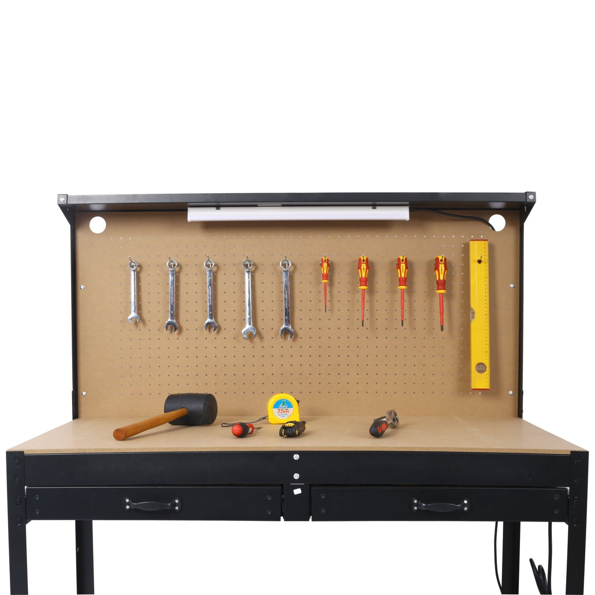 Steel Workbench Tool Storage Workshop Table W/Drawer and Peg Board 4xAC Outlets 2xUSB Ports - Fab Heavy Parts