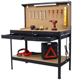 Steel Workbench Tool Storage Workshop Table W/Drawer and Peg Board 4xAC Outlets 2xUSB Ports - Fab Heavy Parts