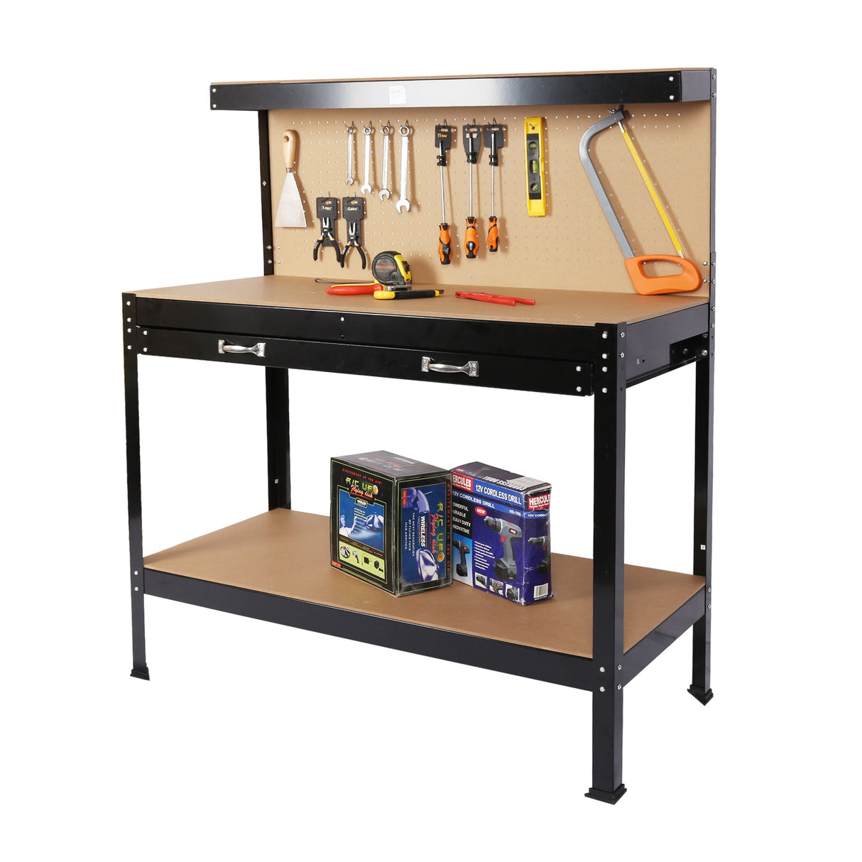 Steel Workbench Tool Storage Workshop Table W/Drawer and Peg Board 63" - Fab Heavy Parts