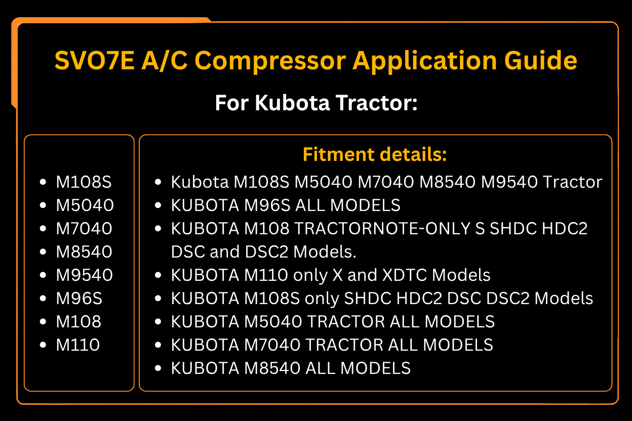 SVO7E A/C Compressor 447260 - 5781 Fits for Kubota Tractor M108S M5040 M7040 M8540 M9540 - Fab Heavy Parts
