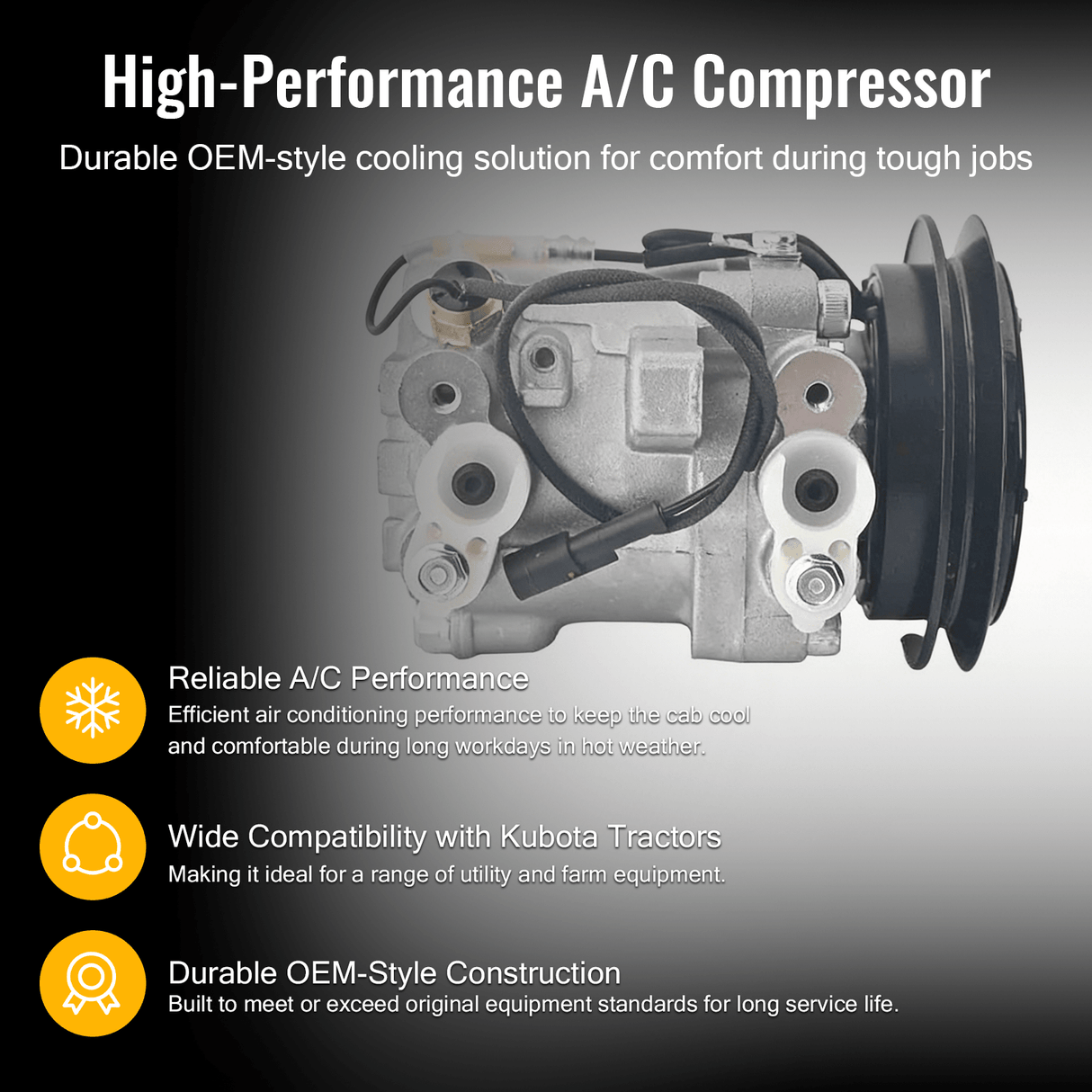 SVO7E A/C Compressor 447260 - 5781 Fits for Kubota Tractor M108S M5040 M7040 M8540 M9540 - Fab Heavy Parts