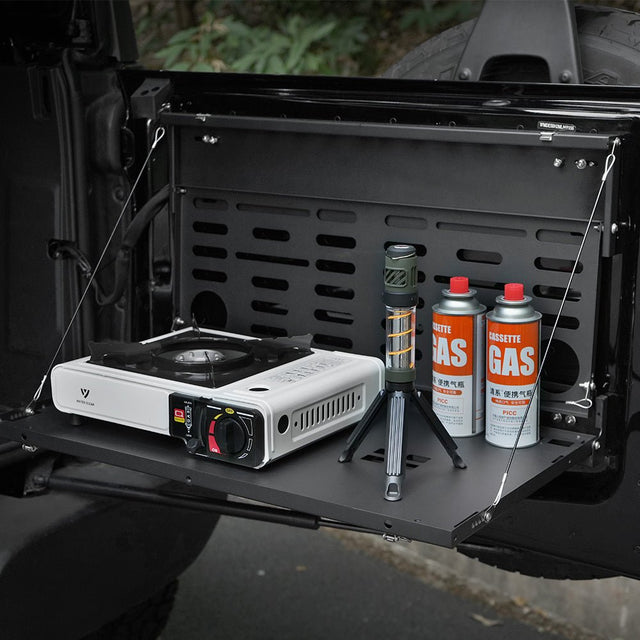 Tailgate Table Molle Panel for Ford Bronco 2021 - 2024 2 - Tier Foldable Rear Storage Cargo Rack Shelf Camping Desk - Fab Heavy Parts