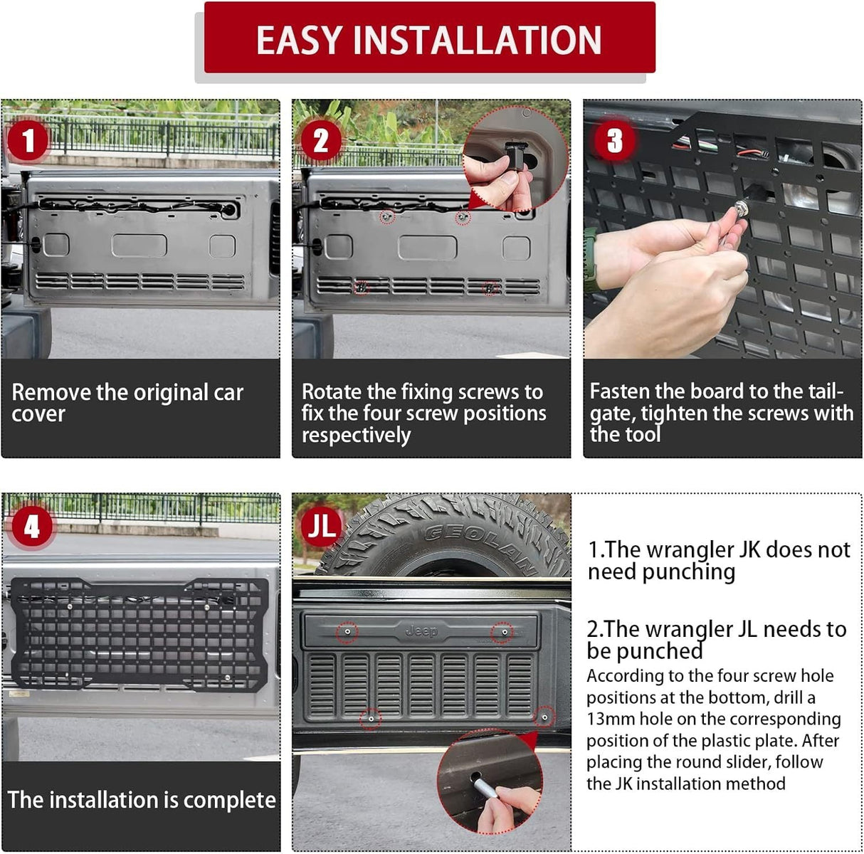Tailgate Tactical Panel Tailgate Tool Kit Organizer Racks Fits for Jeep Wrangler 2007 - 2018 JK JKU & 2018 - 2024 JL JLU - Fab Heavy Parts