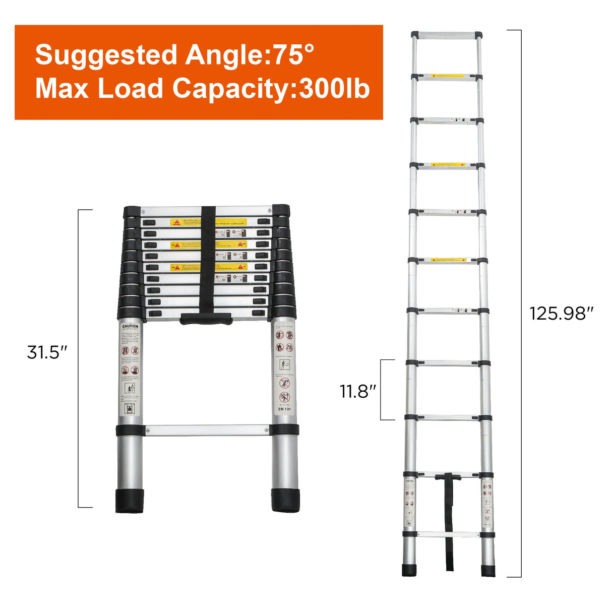 Telescoping Ladder 10.5FT Aluminum Alloy Folding Portable Heavy Duty 300 Lbs Load - Fab Heavy Parts