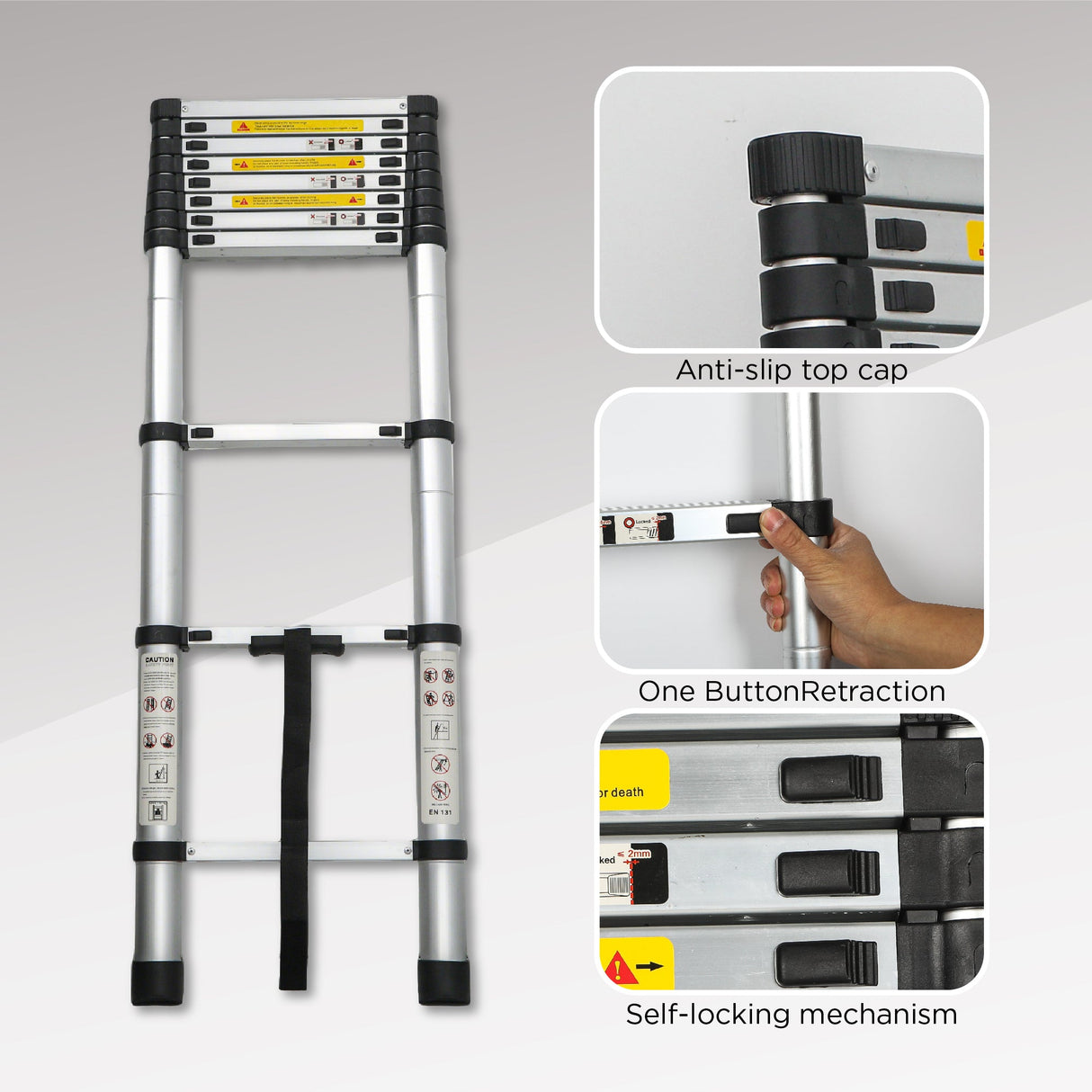 Telescoping Ladder 10.5FT Aluminum Alloy Folding Portable Heavy Duty 300 Lbs Load - Fab Heavy Parts
