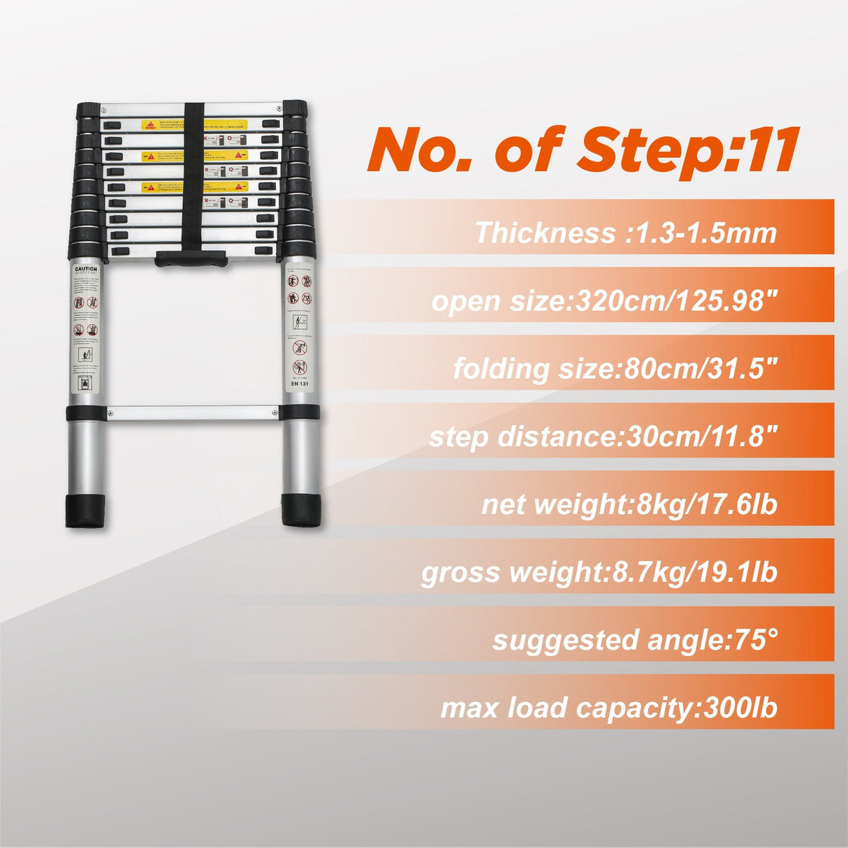 Telescoping Ladder 10.5FT Aluminum Alloy Folding Portable Heavy Duty 300 Lbs Load - Fab Heavy Parts