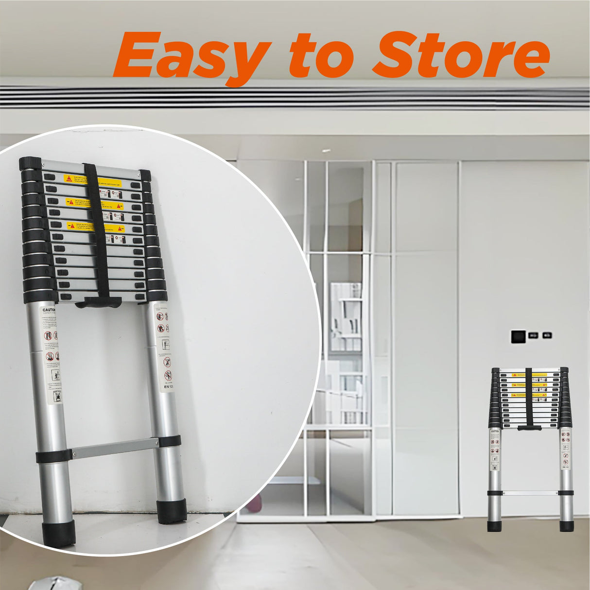 Telescoping Ladder 12.5FT Aluminum Alloy Portable Heavy Duty 300 lbs Capacity - Fab Heavy Parts