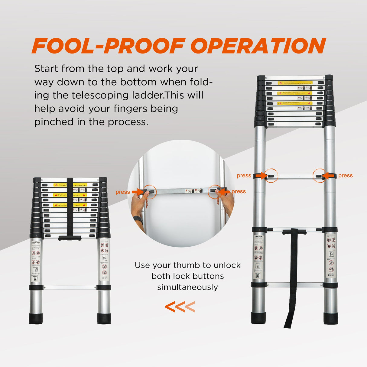 Telescoping Ladder 16.5FT Aluminum Alloy Portable Heavy Duty 300 lbs Capacity - Fab Heavy Parts