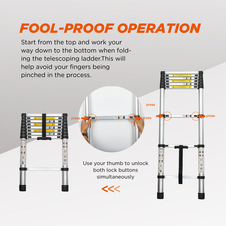 Telescoping Ladder 8.5FT Aluminum Alloy Folding Portable Heavy Duty 300 Lbs Load - Fab Heavy Parts