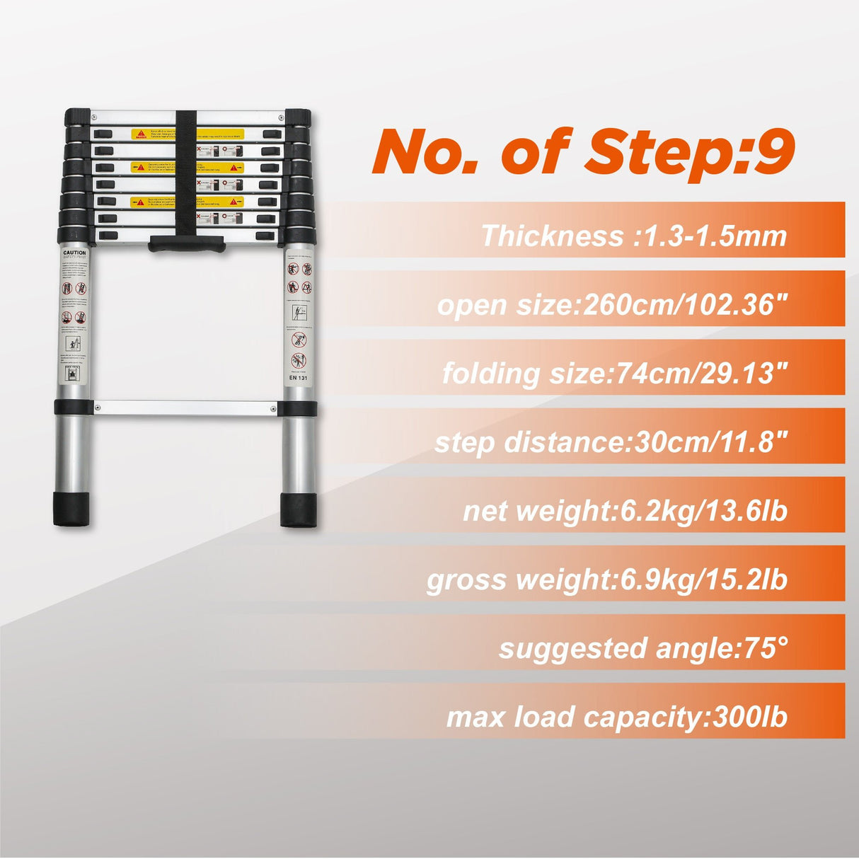 Telescoping Ladder 8.5FT Aluminum Alloy Folding Portable Heavy Duty 300 Lbs Load - Fab Heavy Parts