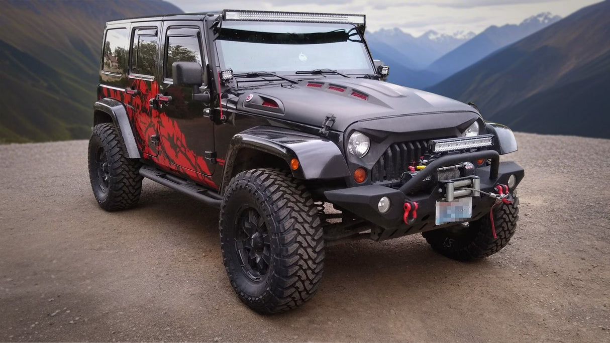 The Avenger Style Replacement Hood Fits for 2007 - 2018 Jeep Wrangler JK JKU Unlimited Rubicon Black - Fab Heavy Parts