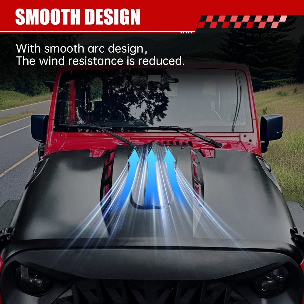 The Avenger Style Replacement Hood Fits for 2007 - 2018 Jeep Wrangler JK JKU Unlimited Rubicon Black - Fab Heavy Parts