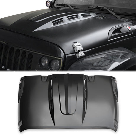 The Avenger Style Replacement Hood Fits for 2007 - 2018 Jeep Wrangler JK JKU Unlimited Rubicon Black - Fab Heavy Parts