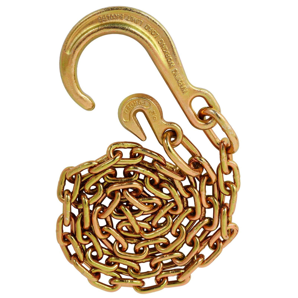 Tow Chain with 8 Inch Forged J Hook and Grab Grade 70 Chain 6 Foot 4,700 Pound Safe Working Load - Fab Heavy Parts