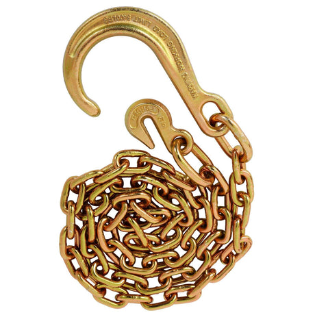 Tow Chain with 8 Inch Forged J Hook and Grab Grade 70 Chain 6 Foot 4,700 Pound Safe Working Load - Fab Heavy Parts