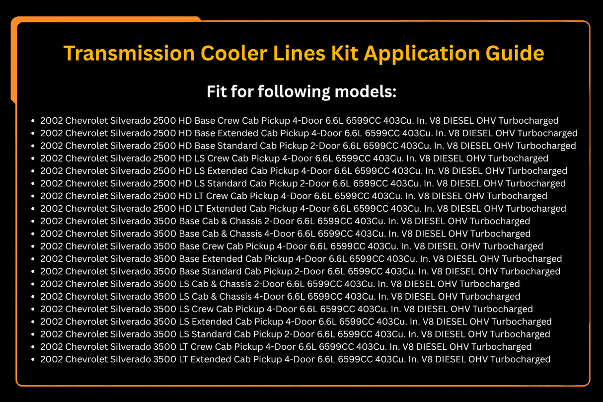 Transmission Cooler Lines Kit 21101404 Fits for Duramax LB7 LLY 6.6L Chevrolet GMC - Fab Heavy Parts