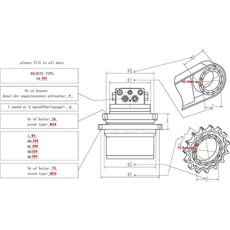 Travel Motor Assembly Final Drive 114 - 8222 1148222 151 - 9688 1519688 Fits for Caterpillar CAT Excavator 312 312C 312B - Fab Heavy Parts