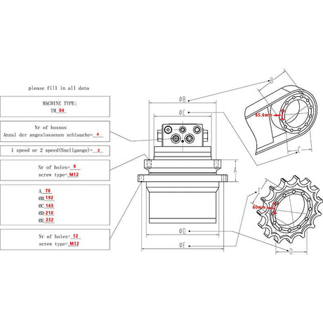 Travel Motor Assembly TM04 GM04 Fits Komatsu PC35 PC40 Kobelco SK40 Excavator - Fab Heavy Parts
