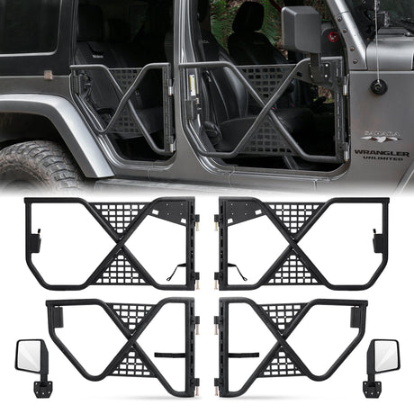 Tube Doors Tubular Half Doors with Rearview Mirror Compatible with 2007 - 2017 Jeep Wrangler JK JKU Unlimited 4 - Doors Safari Tubular Off Road Summer Trail Adventu Competition - Fab Heavy Parts