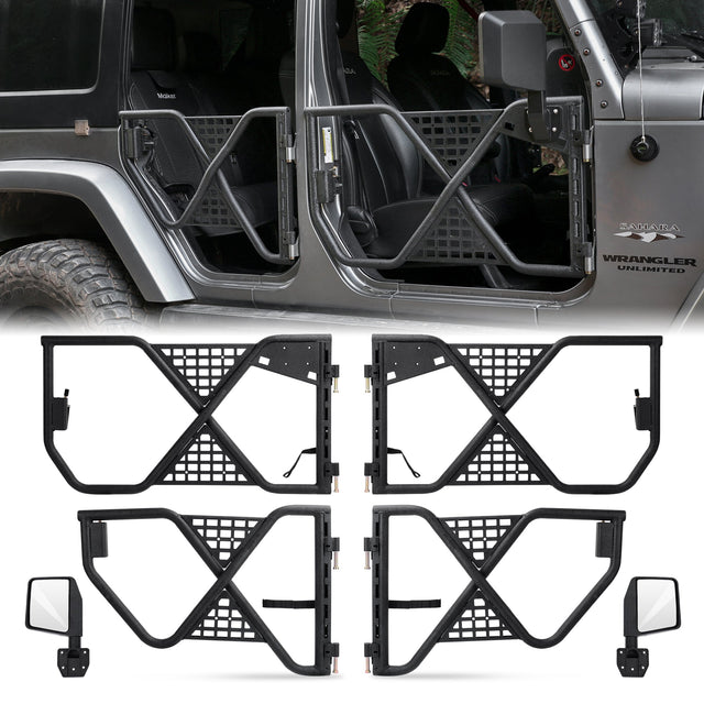 Tube Doors Tubular Half Doors with Rearview Mirror Compatible with 2007 - 2017 Jeep Wrangler JK JKU Unlimited 4 - Doors Safari Tubular Off Road Summer Trail Adventu Competition - Fab Heavy Parts