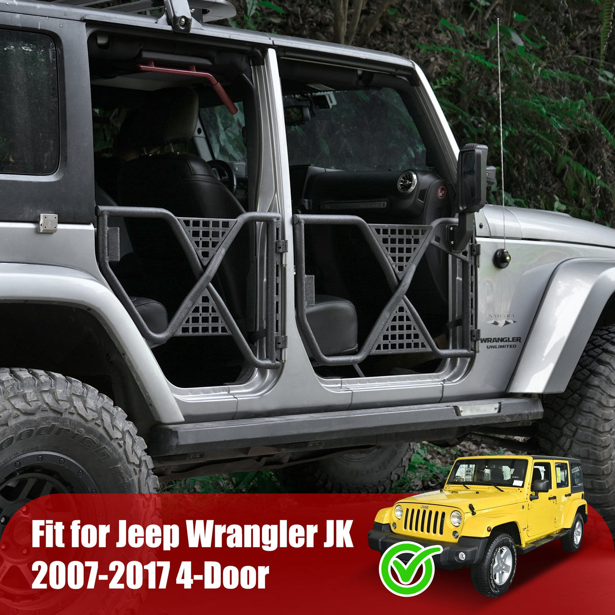 Tube Doors Tubular Half Doors with Rearview Mirror Compatible with 2007 - 2017 Jeep Wrangler JK JKU Unlimited 4 - Doors Safari Tubular Off Road Summer Trail Adventu Competition - Fab Heavy Parts