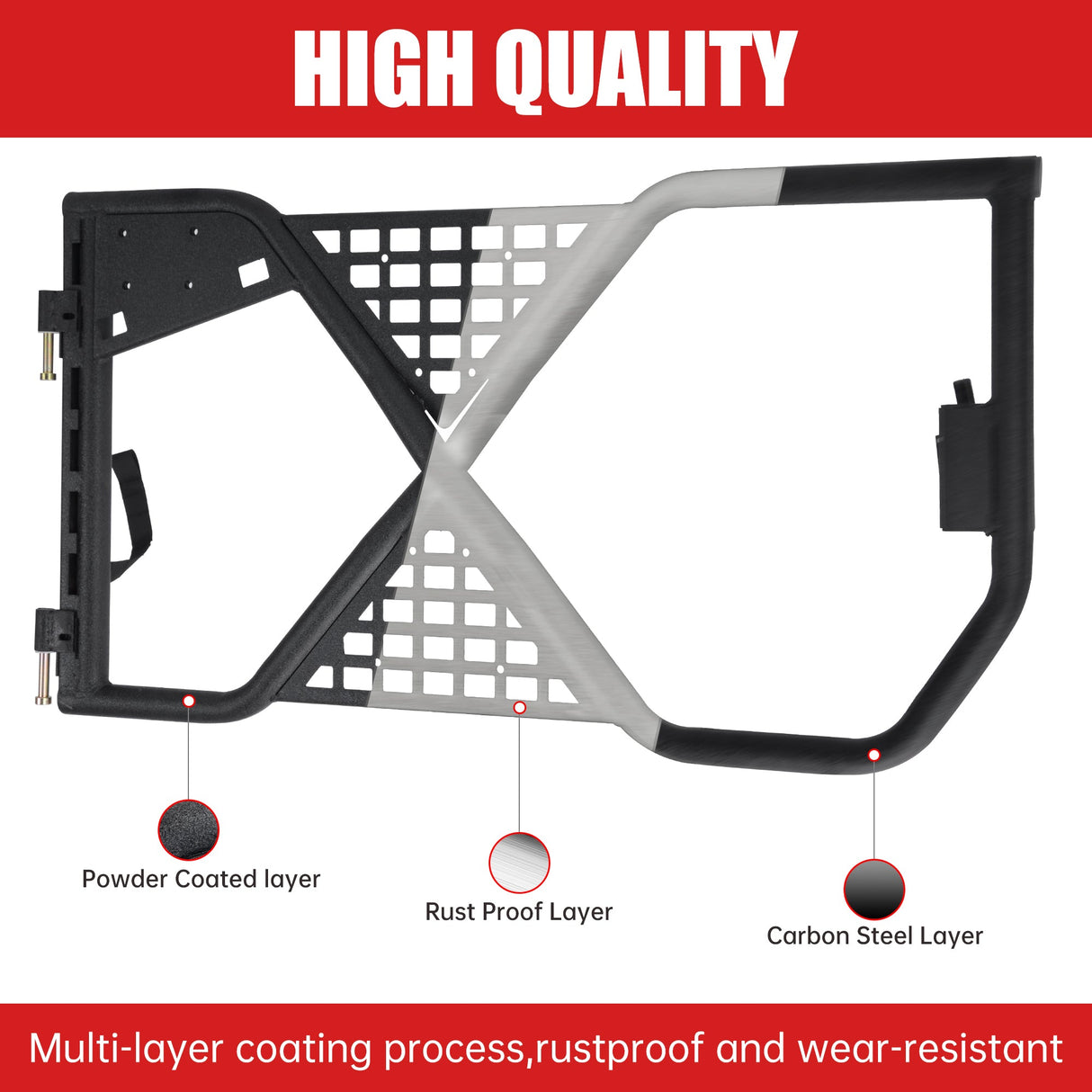 Tube Doors Tubular Half Doors with Rearview Mirror Compatible with 2007 - 2017 Jeep Wrangler JK JKU Unlimited 4 - Doors Safari Tubular Off Road Summer Trail Adventu Competition - Fab Heavy Parts