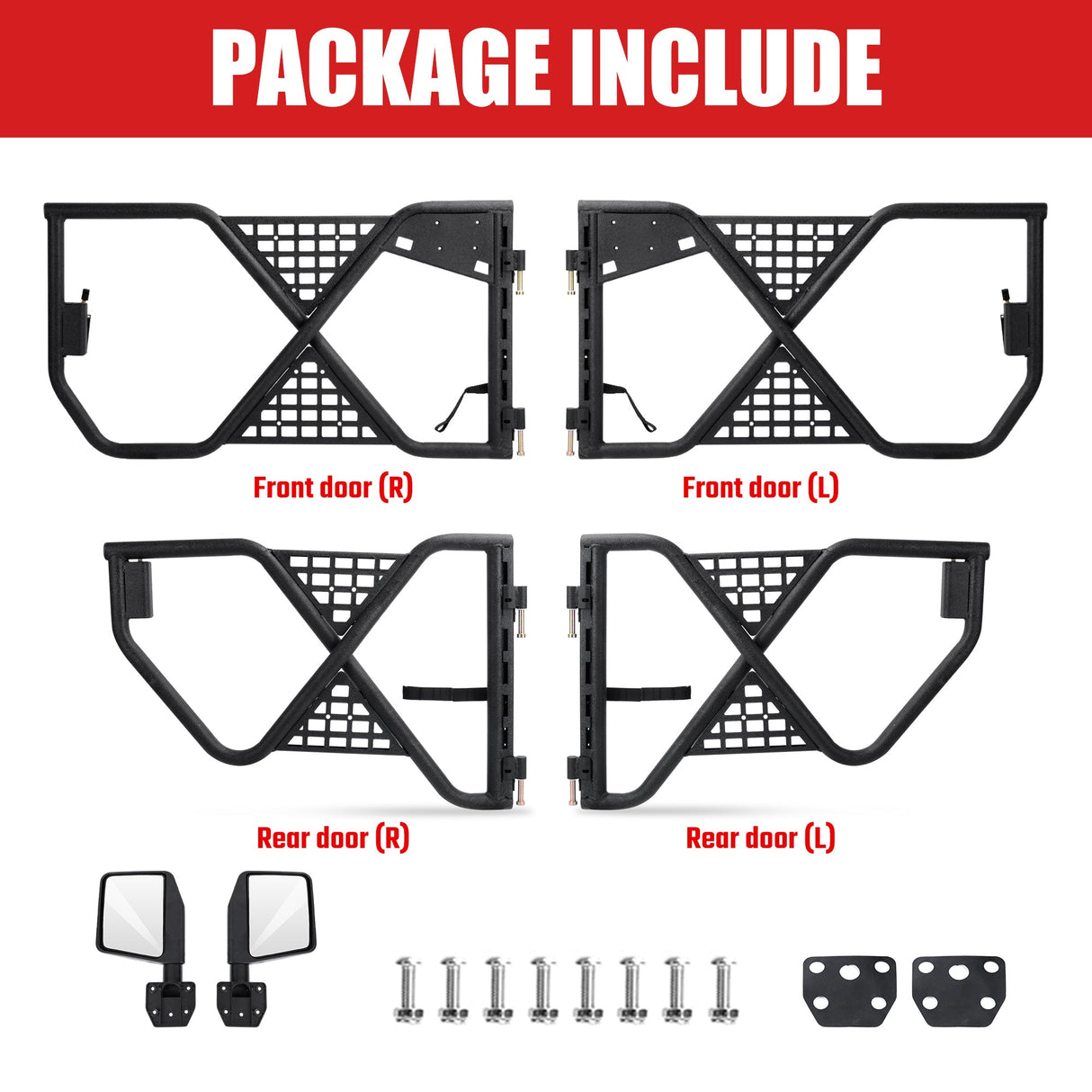 Tube Doors Tubular Half Doors with Rearview Mirror Compatible with 2007 - 2017 Jeep Wrangler JK JKU Unlimited 4 - Doors Safari Tubular Off Road Summer Trail Adventu Competition - Fab Heavy Parts