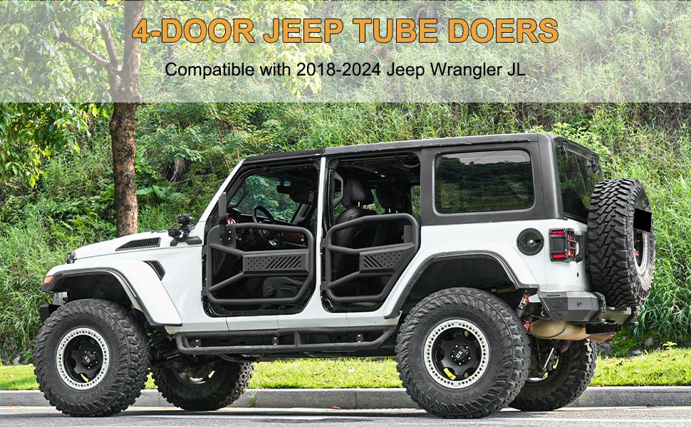 Tube Doors Tubular Half Doors with Side View Mirror Compatible with 2018 - 2024 Jeep Wrangler JL 2 Doors Front Door Safari Tubular Doors Off Road Summer Trail - Fab Heavy Parts